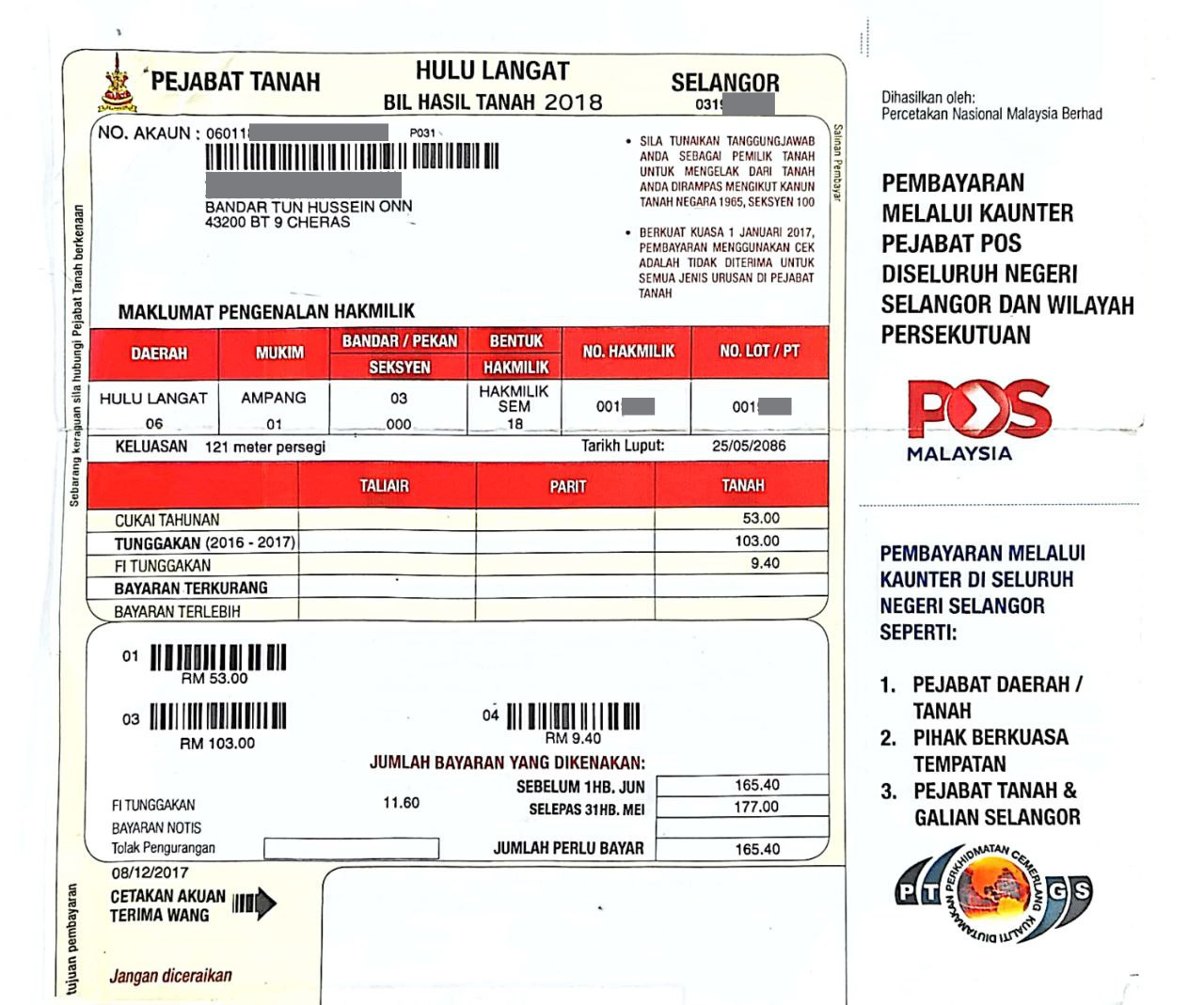 Cukai Tanah Malaysia Example